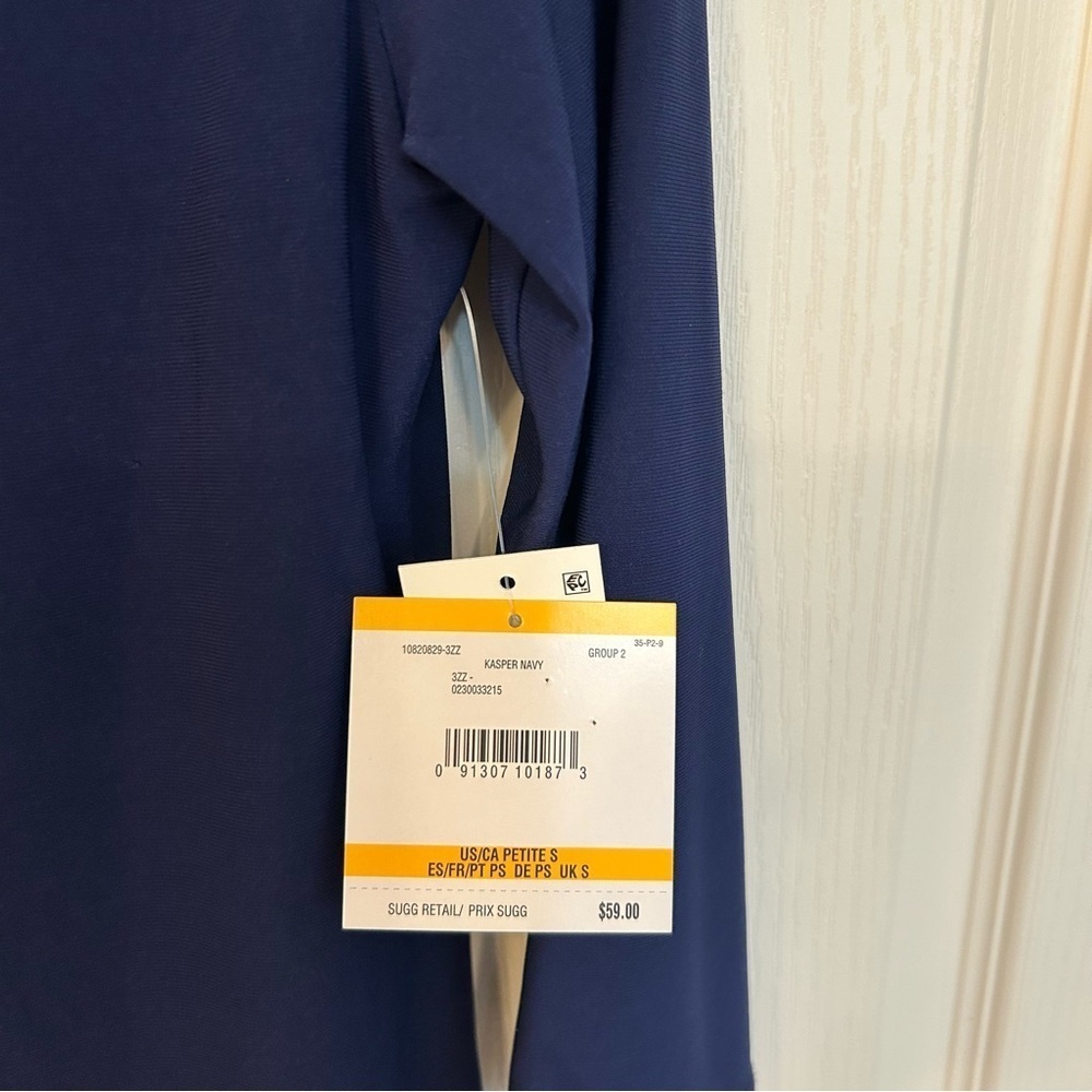 Kasper Three Quarter Sleeve Twist Neck Top in Navy Size SP - Picture 8 of 10